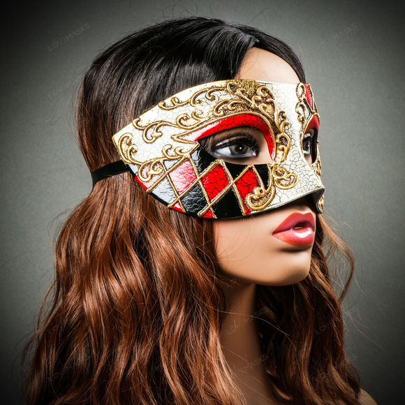 Classic Musical Venetian Masquerade Eye Mask - Gold Red - Picture 9 of 10